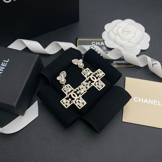 Boucles d'oreilles Croix Perle Diamant
