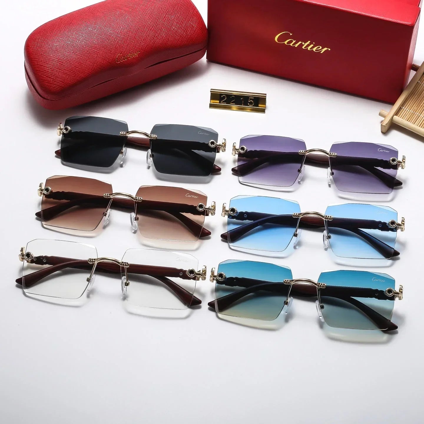 Gafas de sol cuadradas sin montura con cabeza de leopardo 2215