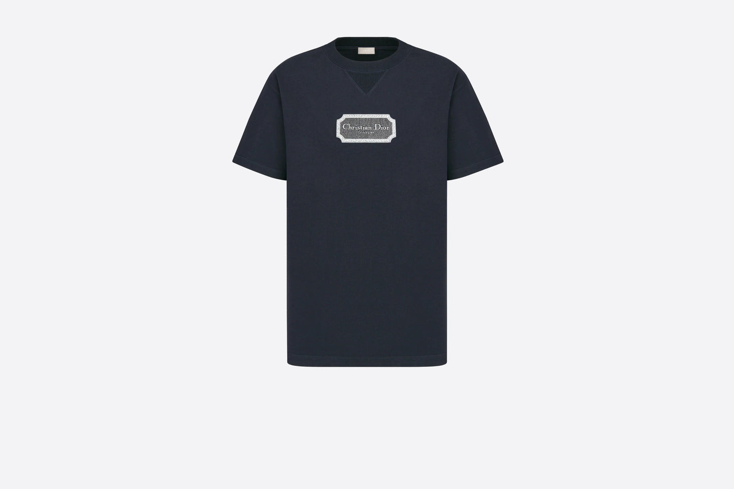 Camiseta de cuello redondo con estampado rectangular de la marca