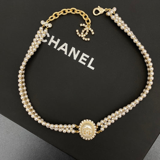 Collier Ras du Cou Double Perle Diamant