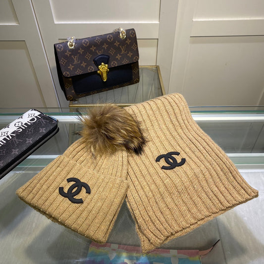 Conjunto de gorro y bufanda vertical de punto Temperament