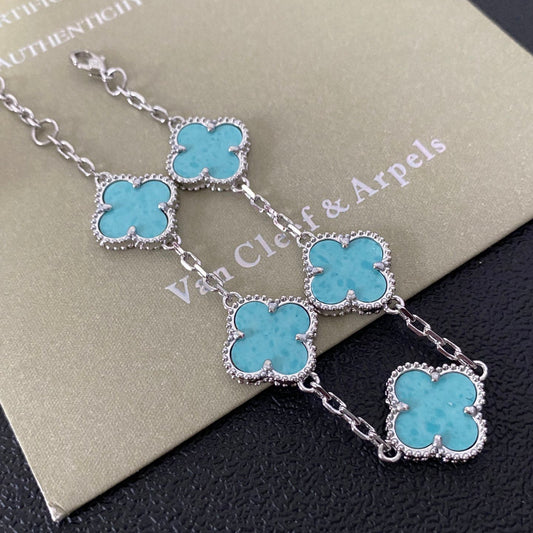 Bracelet trèfle à quatre feuilles turquoise