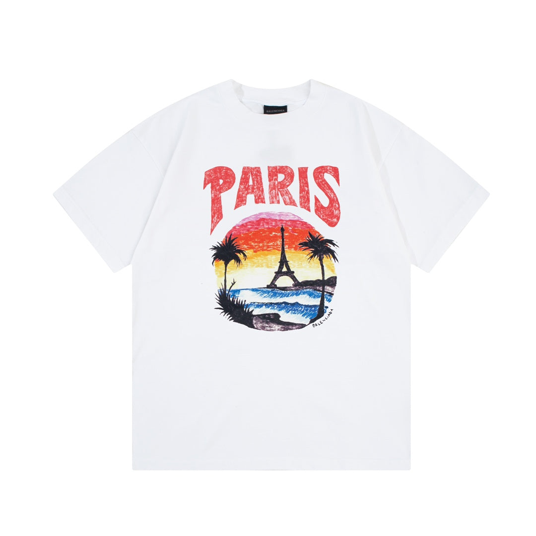 Camiseta con estampado de la Torre al Atardecer
