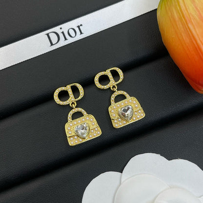 Pendientes de bolso con colgante de diamantes de imitación a la moda