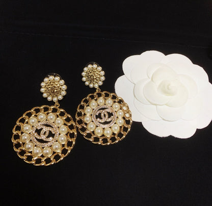 Boucles d'oreilles perles rayées en chaîne