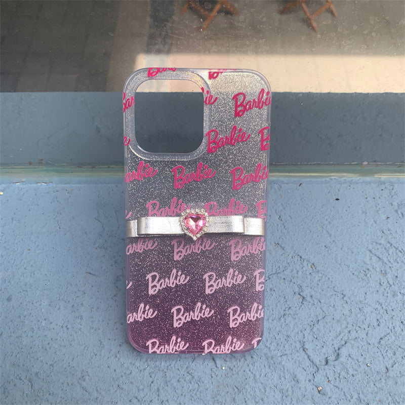 Funda de brillo degradado con lazo, corazón y diamante