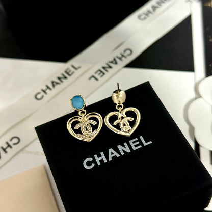 Boucles d'oreilles cœur vintage en pierre précieuse bleue