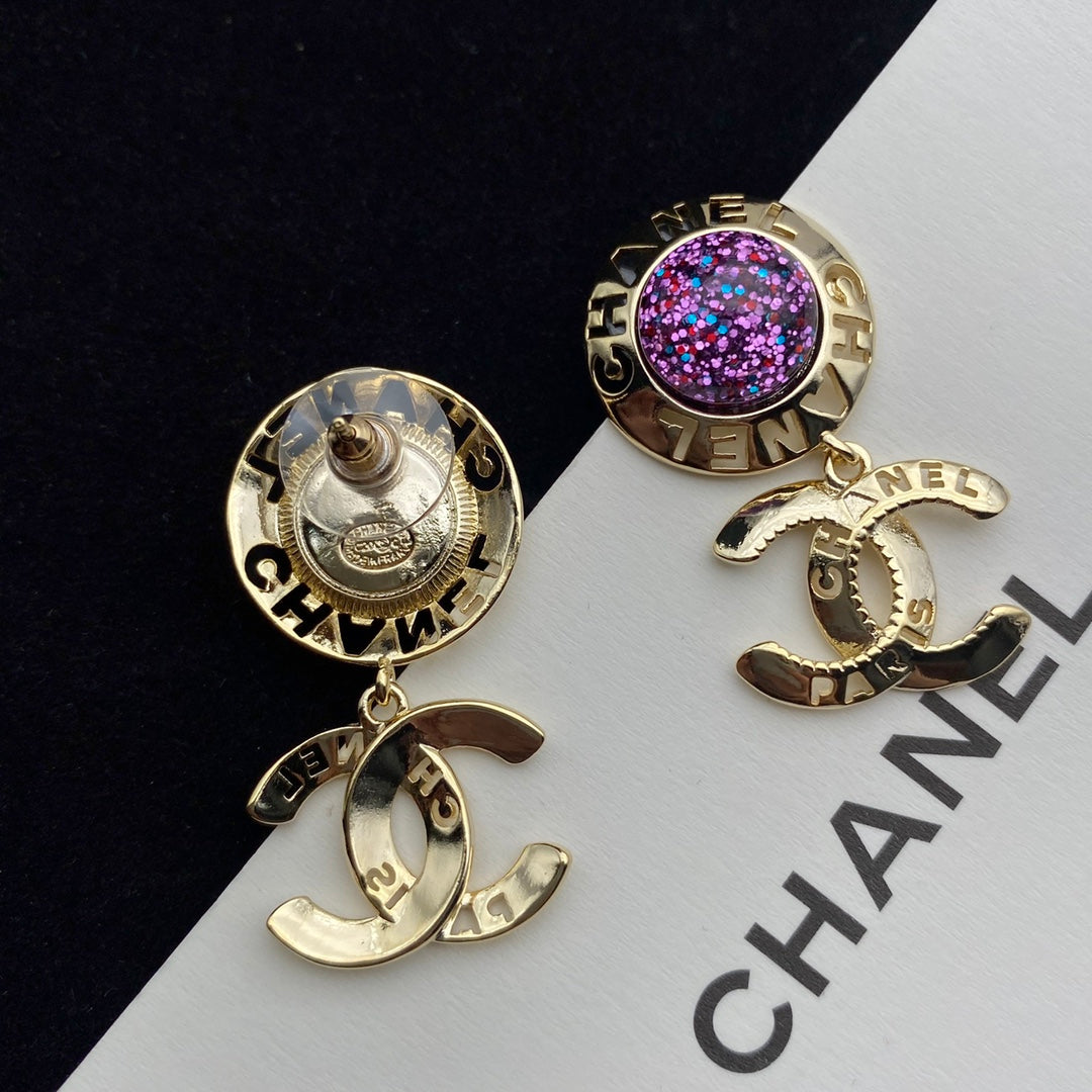 Pendientes con Colgante de Letra CC Estrella Brillante