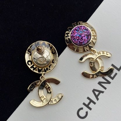 Pendientes con Colgante de Letra CC Estrella Brillante