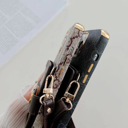 Funda tipo Cartera con Borde Dorado y Correa para Hombro