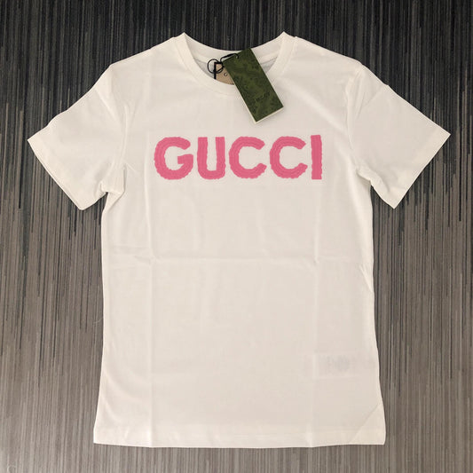 T-shirt à manches courtes brodé lettre couleur dopamine