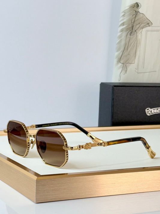 6 Color Retro Hexagonal Carved Metal Sunglasses