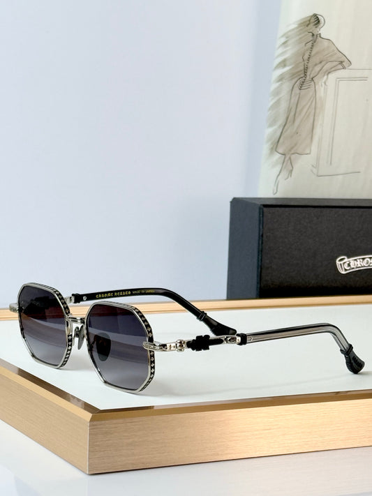 6 Color Retro Hexagonal Carved Metal Sunglasses