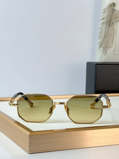 6 Color Retro Hexagonal Carved Metal Sunglasses