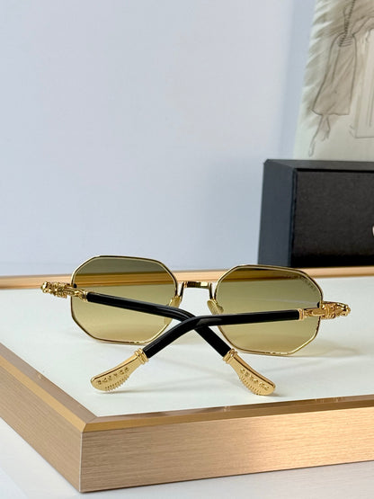 6 Color Retro Hexagonal Carved Metal Sunglasses