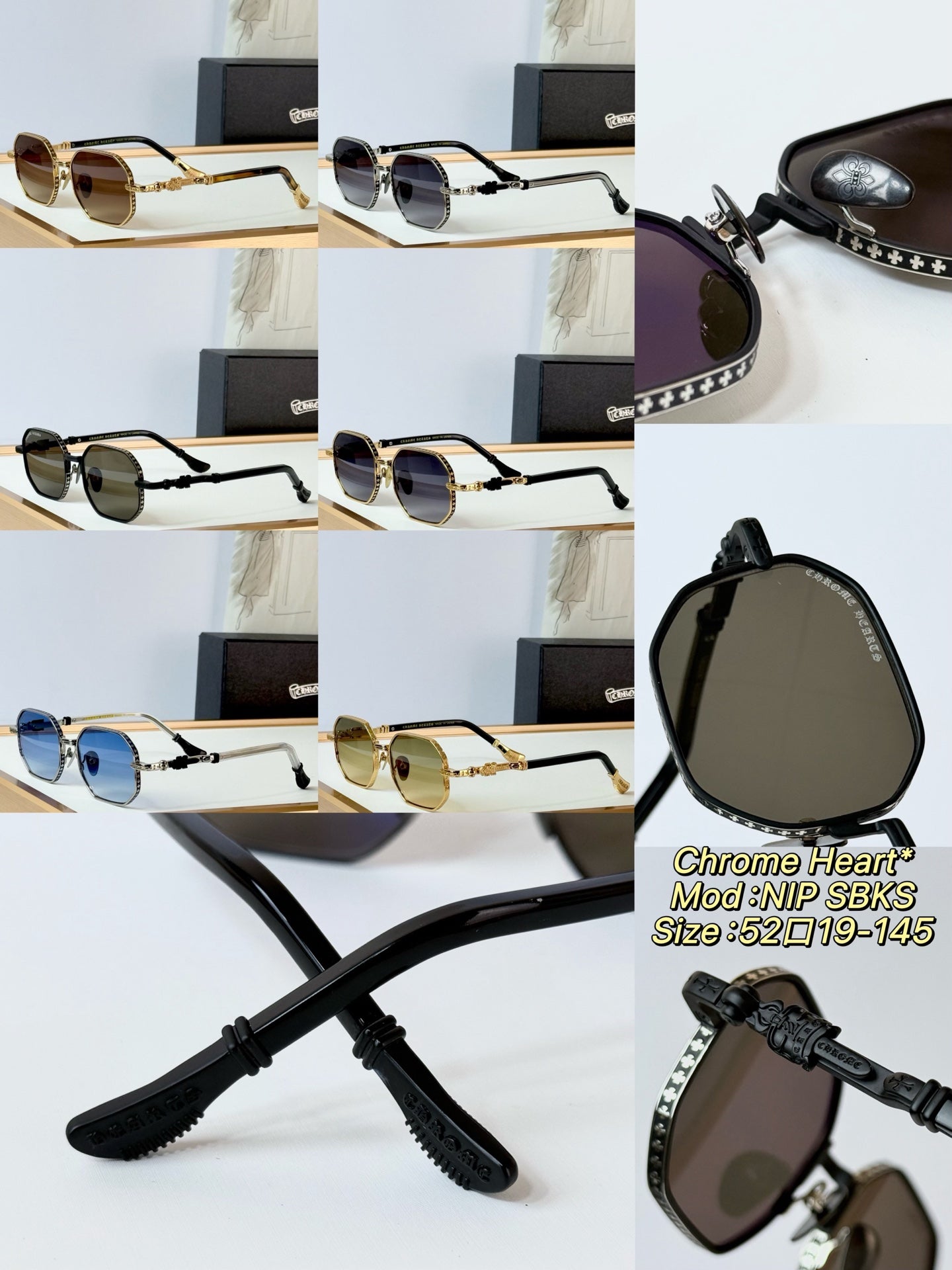 6 Color Retro Hexagonal Carved Metal Sunglasses