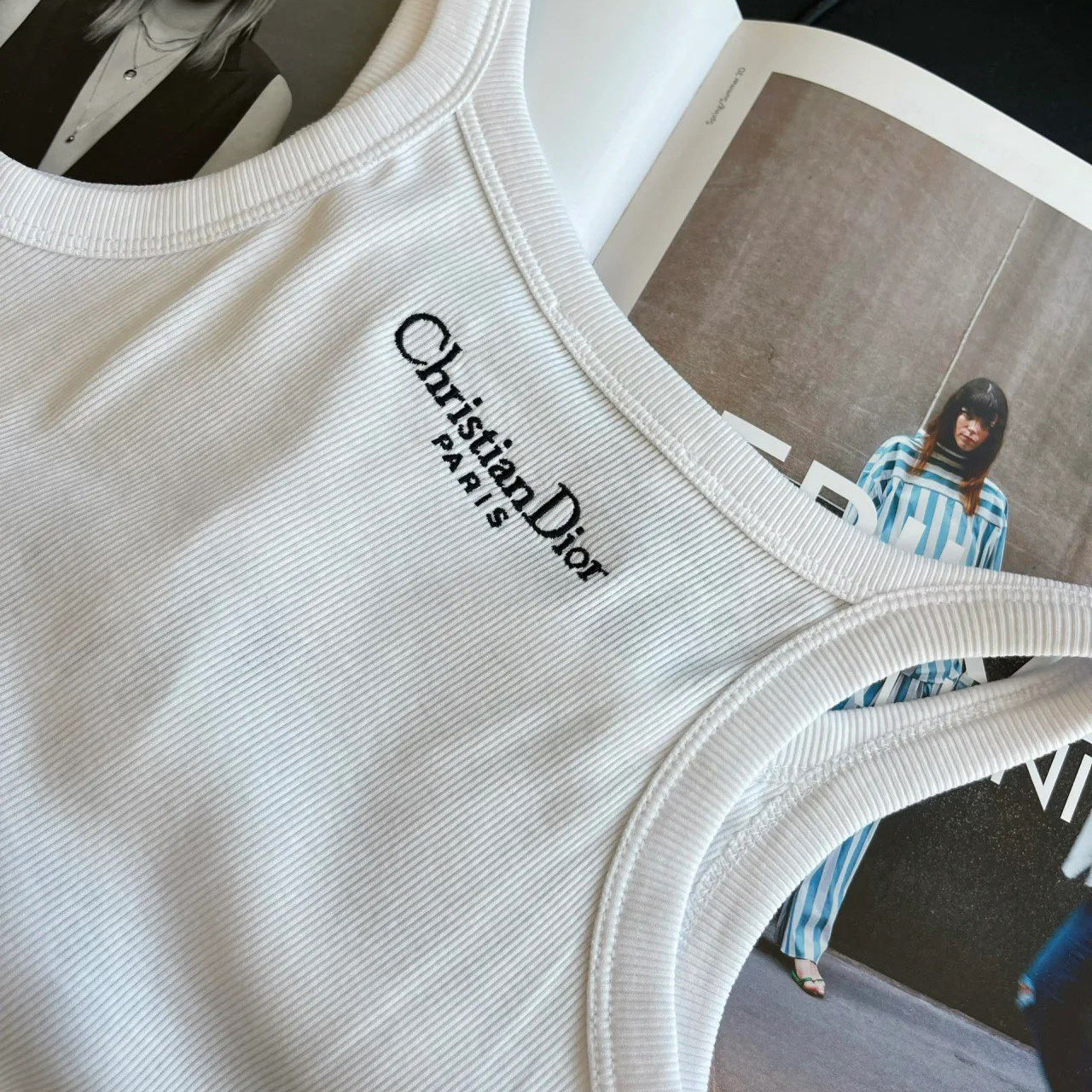 Camiseta sin mangas de algodón acanalado Bee