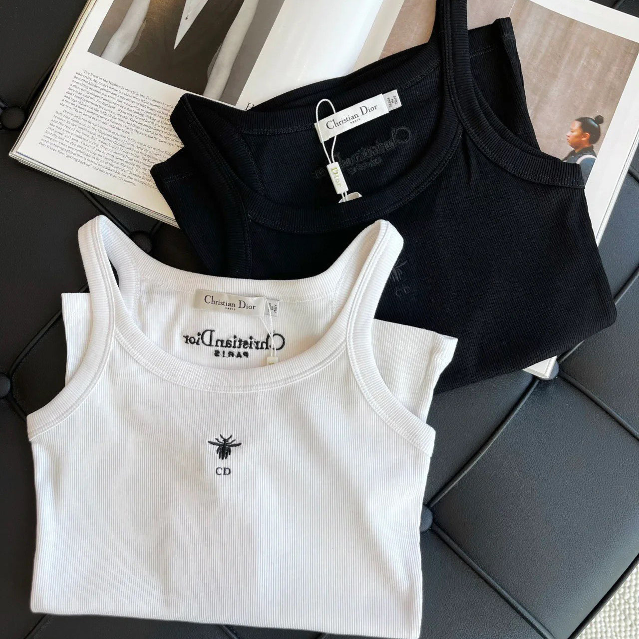 Camiseta sin mangas de algodón acanalado Bee