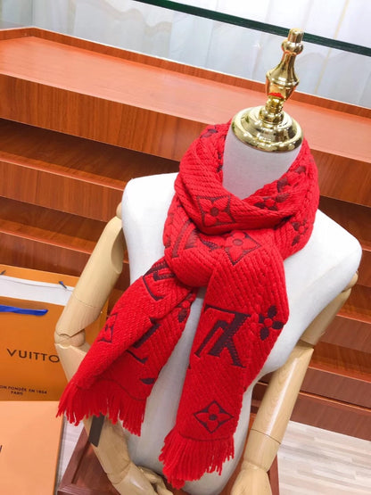 Pañuelo con patrón de monograma, borlas y jacquard