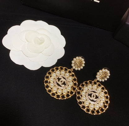 Boucles d'oreilles perles rayées en chaîne