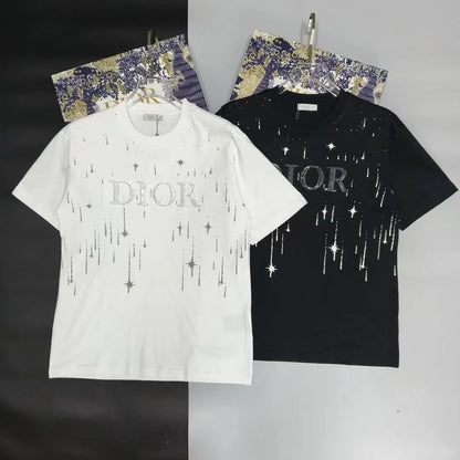 Camiseta holgada de algodón bordado de cuello redondo y manga corta