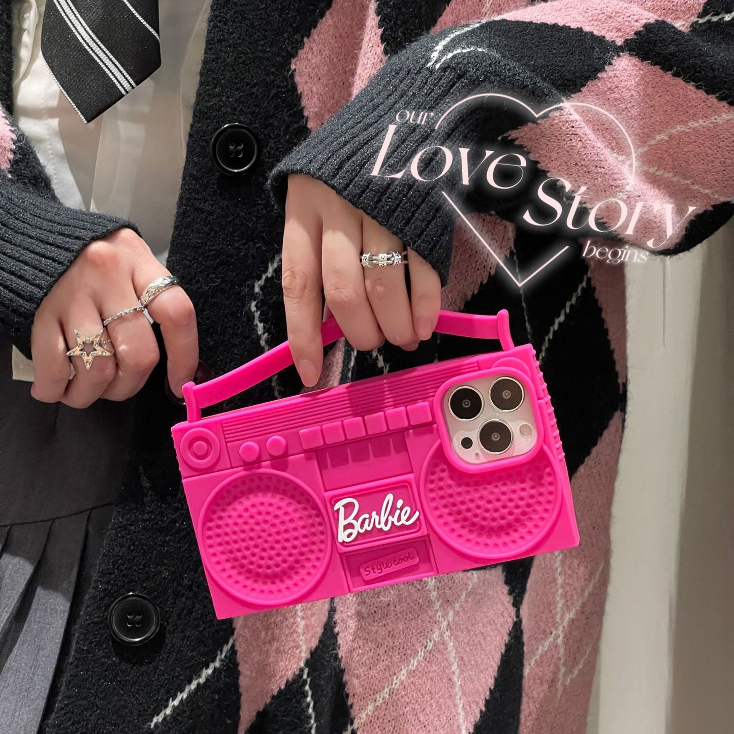 Funda de silicona para radio Y2K rosa