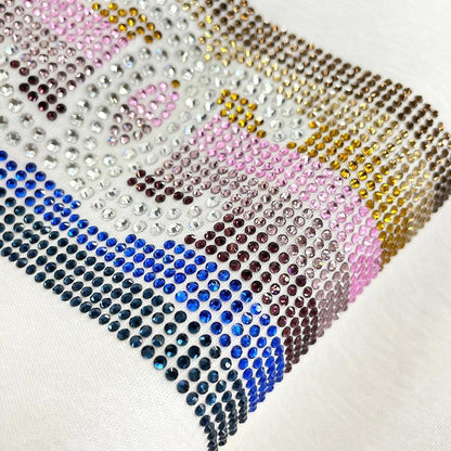 T-shirt court à strass arc-en-ciel