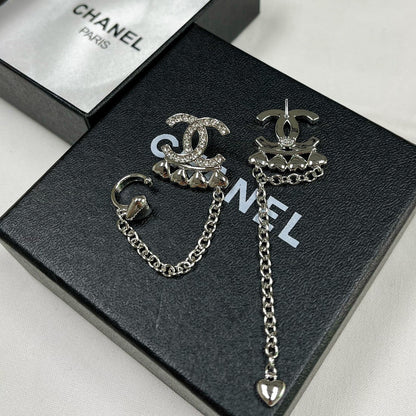 Conjunto de collar y pendientes de clip de diamantes de imitación de corazón de moda