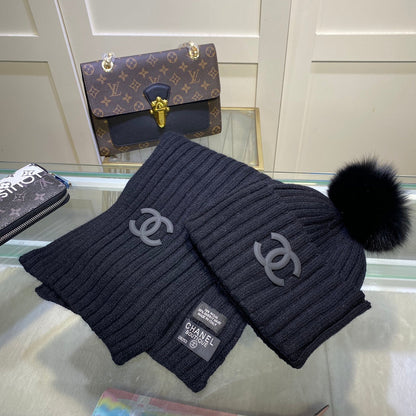 Conjunto de gorro y bufanda vertical de punto Temperament
