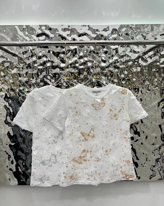 Nouveau T-shirt papillon en maille brodée