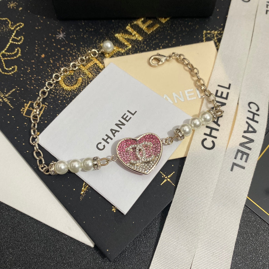 Pulsera Corazón de Perlas y Diamantes de Imitación