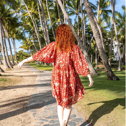 Robe Courte Hawa Rouge Rose Indienne