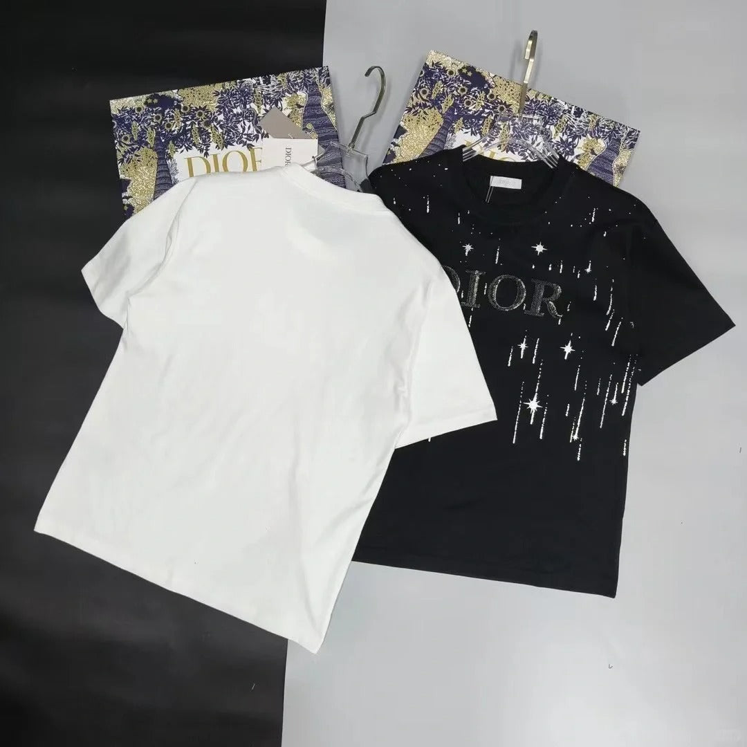 Camiseta holgada de algodón bordado de cuello redondo y manga corta