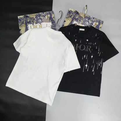 Camiseta holgada de algodón bordado de cuello redondo y manga corta