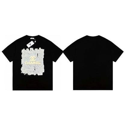 Camiseta de manga corta informal con estampado de logo tridimensional de graffiti grande