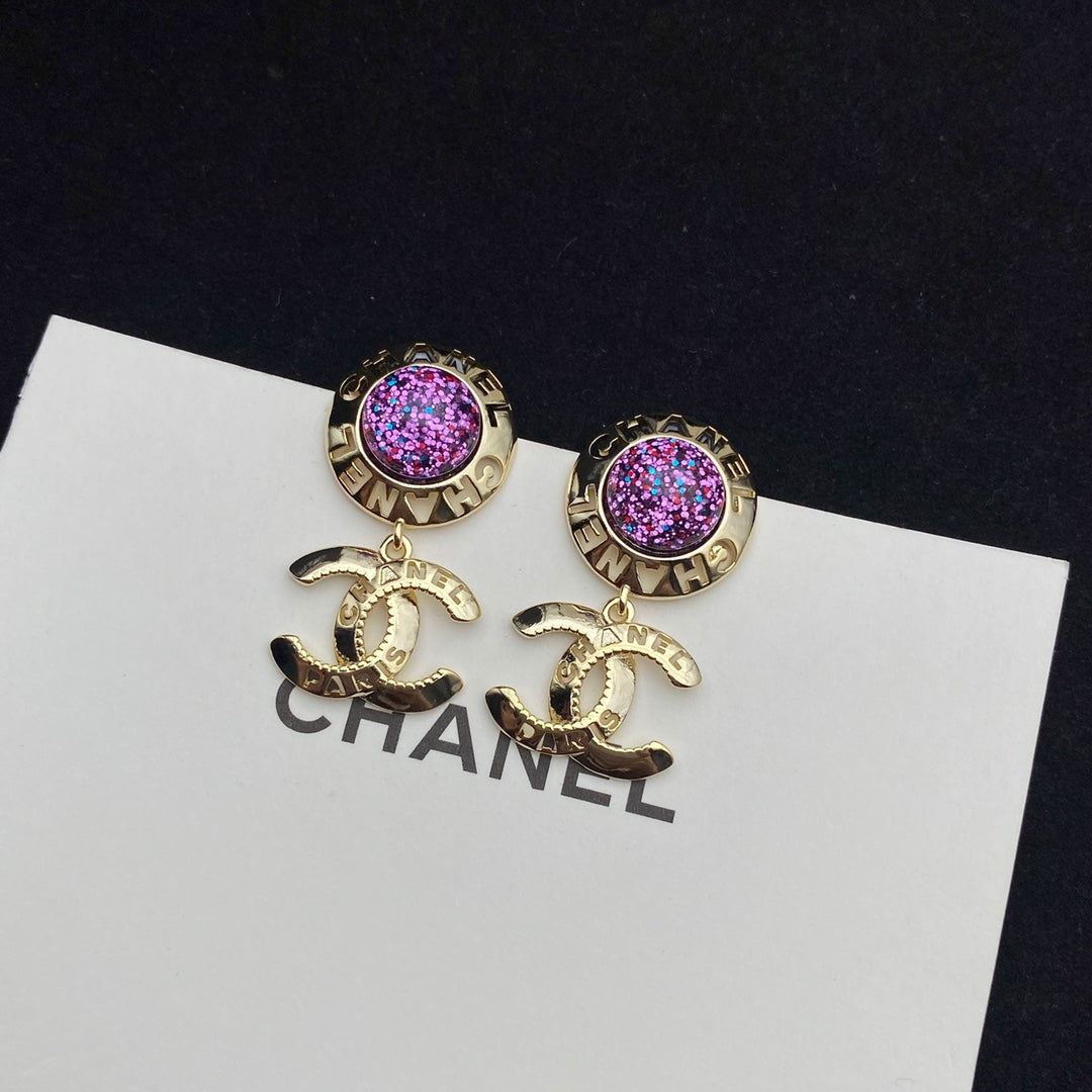 Pendientes con Colgante de Letra CC Estrella Brillante