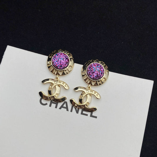 Boucles d'oreilles pendantes lettre CC Étoile brillante