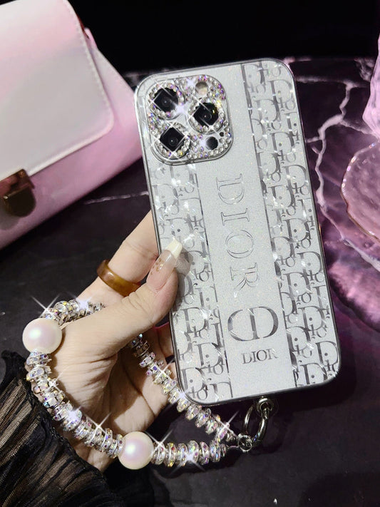 Étui de luxe avec cordon en strass et perles
