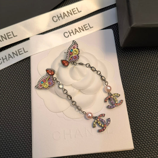 Boucles d'oreilles papillon en cristal coloré