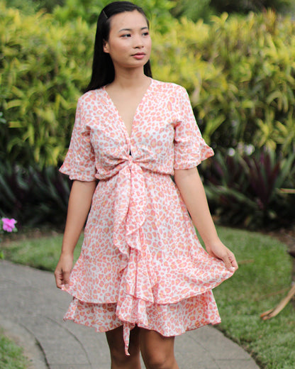 Robe Courte Bella Léopard Rose