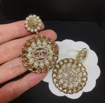Boucles d'oreilles perles rayées en chaîne