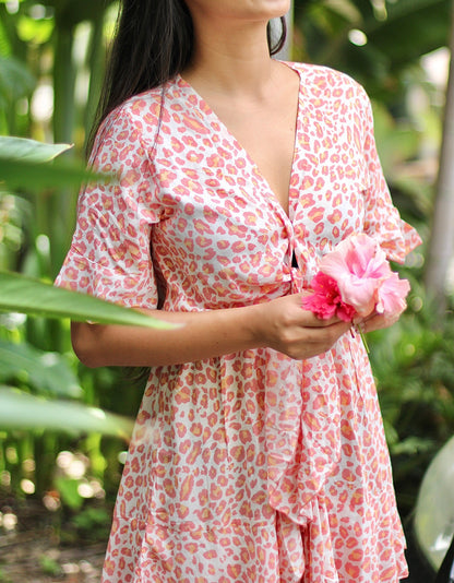 Robe Courte Bella Léopard Rose