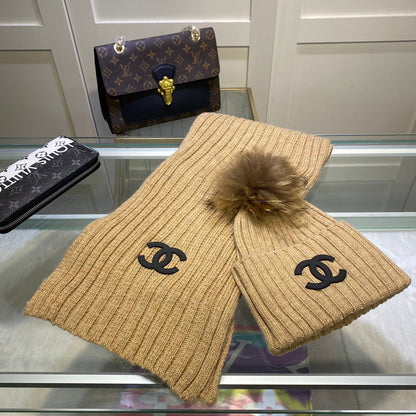 Conjunto de gorro y bufanda vertical de punto Temperament