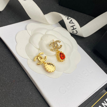 Pendientes colgantes de gema roja vintage