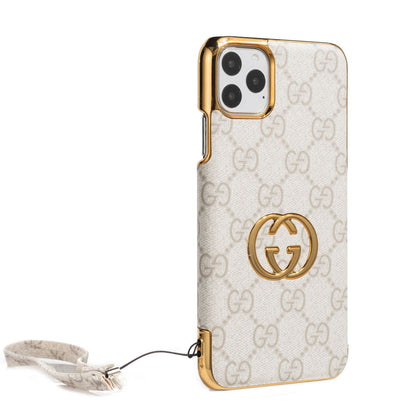 Coque en cuir à bords dorés électroplaqués Fashion