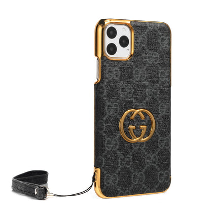 Coque en cuir à bords dorés électroplaqués Fashion
