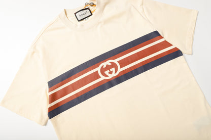 T-shirt imprimé rayé abricot