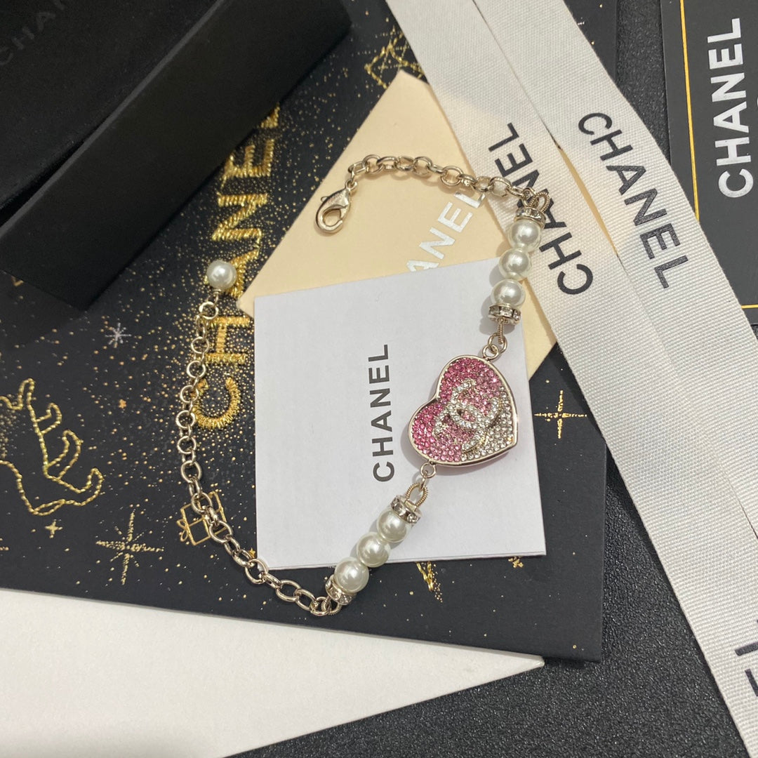 Pulsera Corazón de Perlas y Diamantes de Imitación