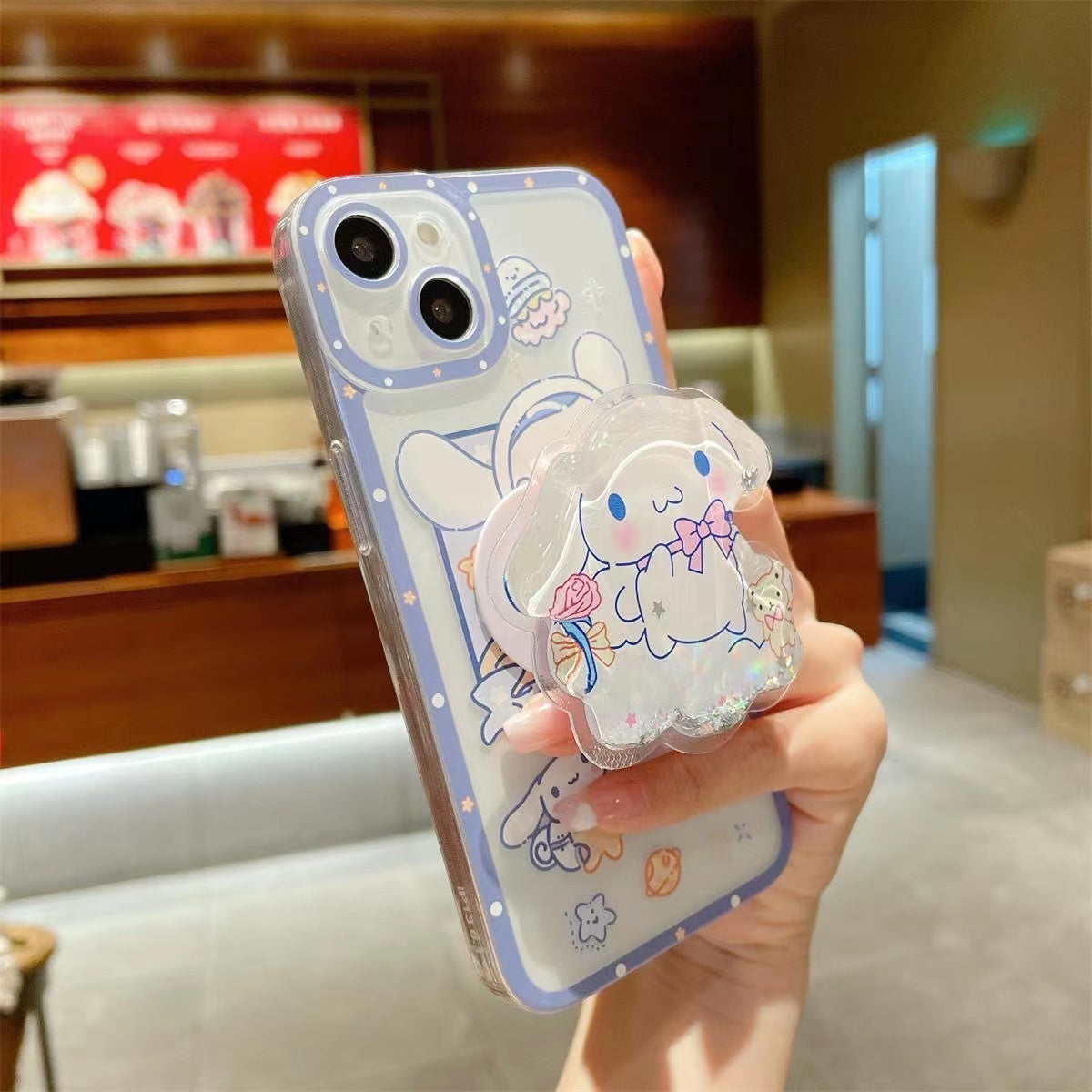 Funda transparente con soporte de dibujos animados