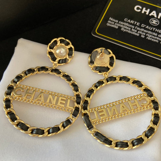 Boucles d'oreilles créoles larges en cuir tressé, fantaisie